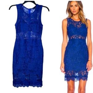 NBD X Revolve Showstopper Cobalt Blue Lace Mini/ Midi Dress Sz XS
